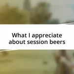 What I appreciate about session beers