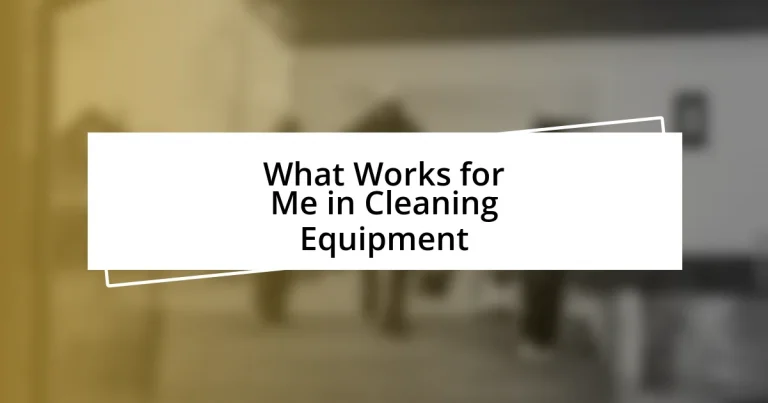 What Works for Me in Cleaning Equipment